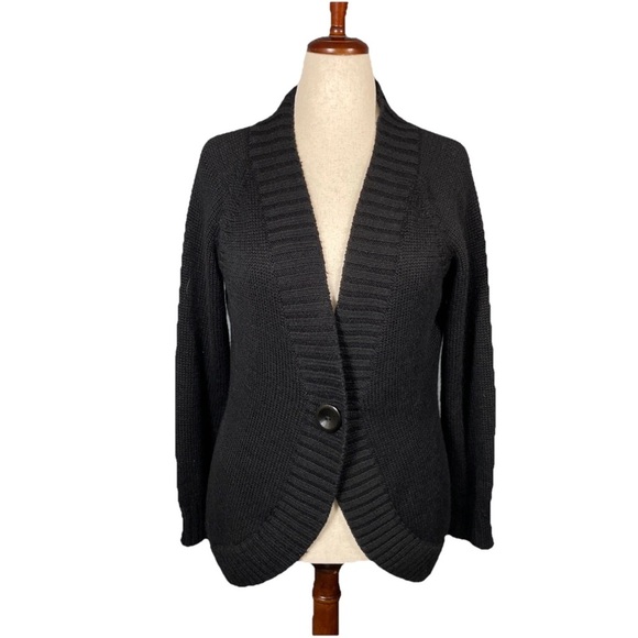 Deane & White Cardigan Sweater Wool Blend Button Front Black Womens Size Large - Picture 1 of 5